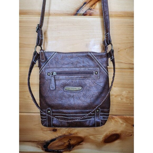 Stone Mountain Crossbody Brown Purse Removable Strap 5 Zip Slip Pockets - Picture 13 of 15